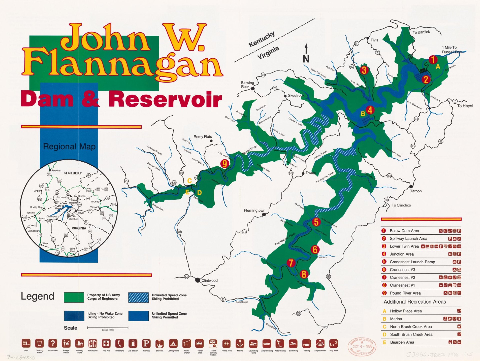 Regional map of John W. Flannagan Dam and Reservoir